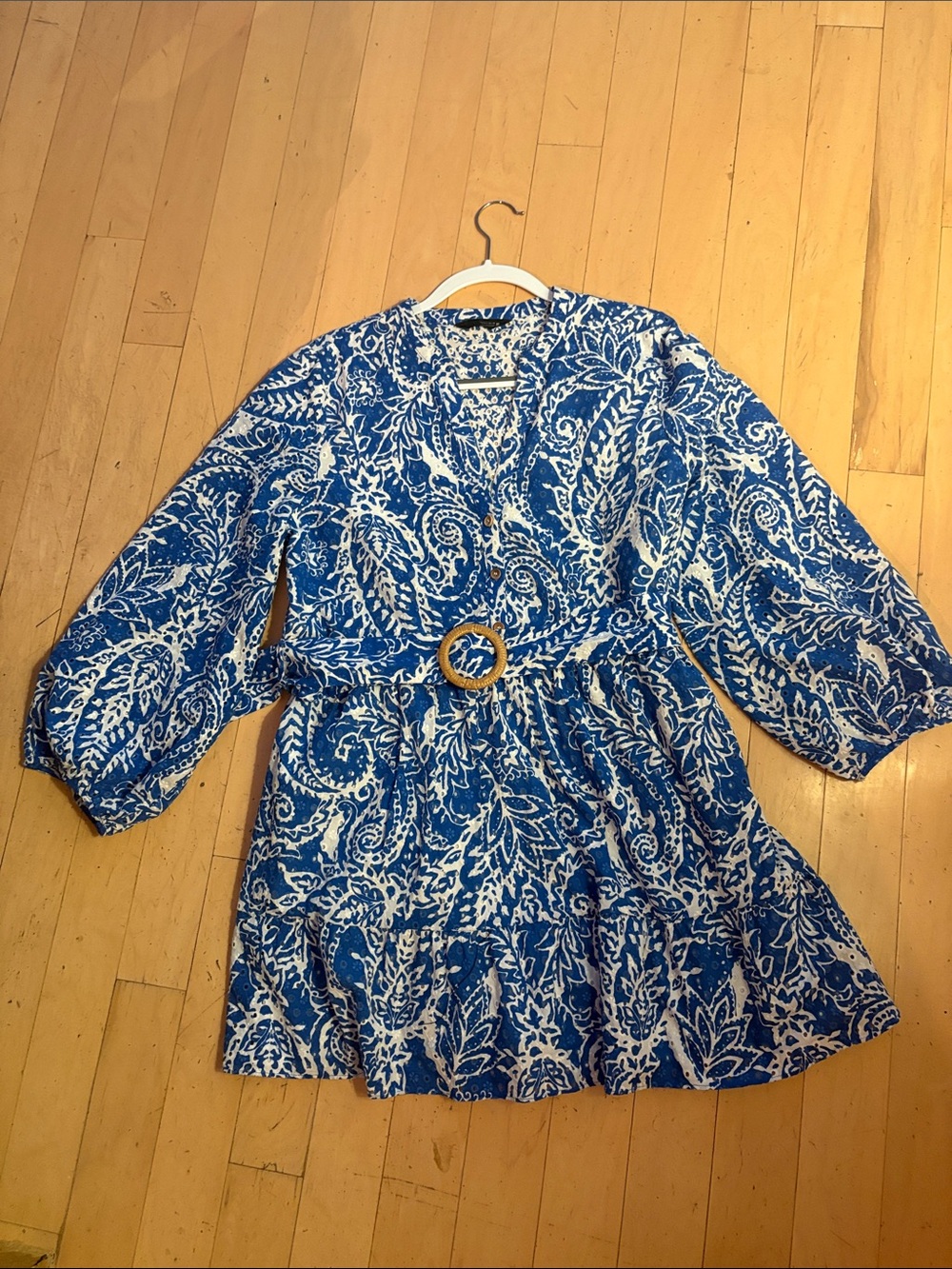 Zara Embroidered Belted Shirt Dress with Belt (L)